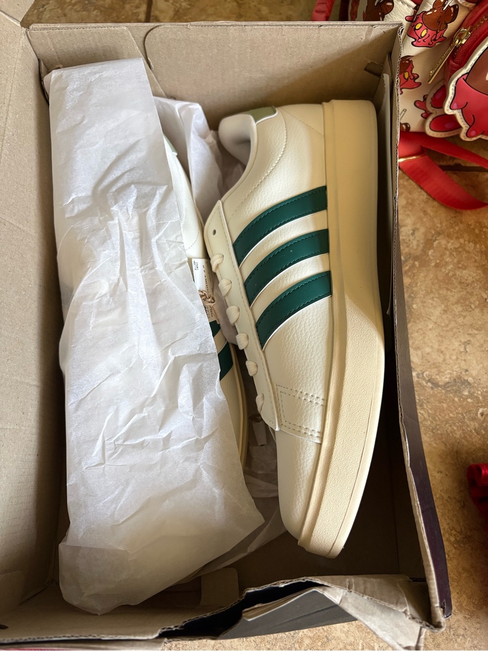 adidas Cream Sneakers with Green Stripes